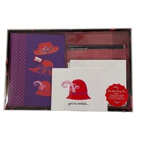 Red Hat Party Planner, Invitations, Pen, & Thank You Cards & Envelopes Open Box